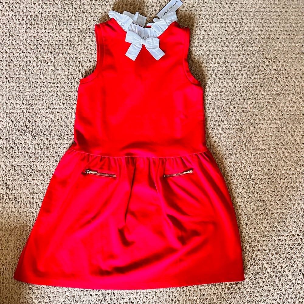 Janie and Jack Red Dress with White Ruffle Collar